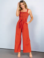 Button Detail Wide Strap Jumpsuit