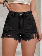 Distressed Raw Hem High Waist Denim Shorts