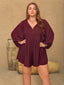 Plus Size Tie Neck Balloon Sleeve Romper