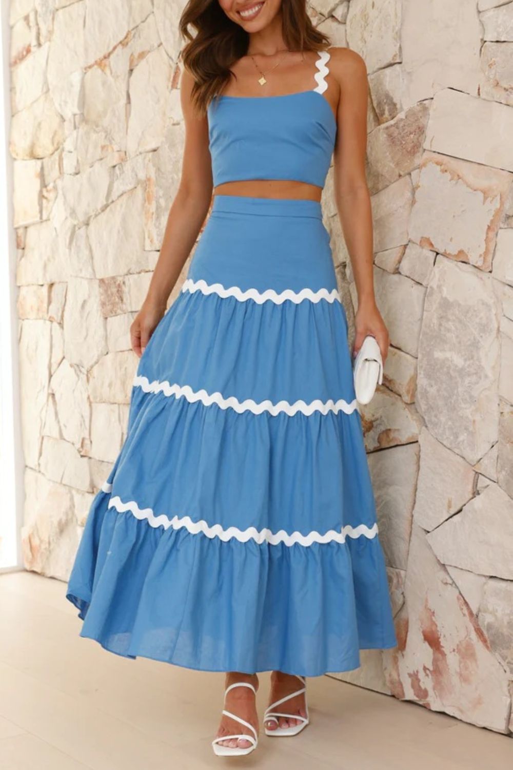 Contrast Trim Cami and Maxi Skirt Set - felvior