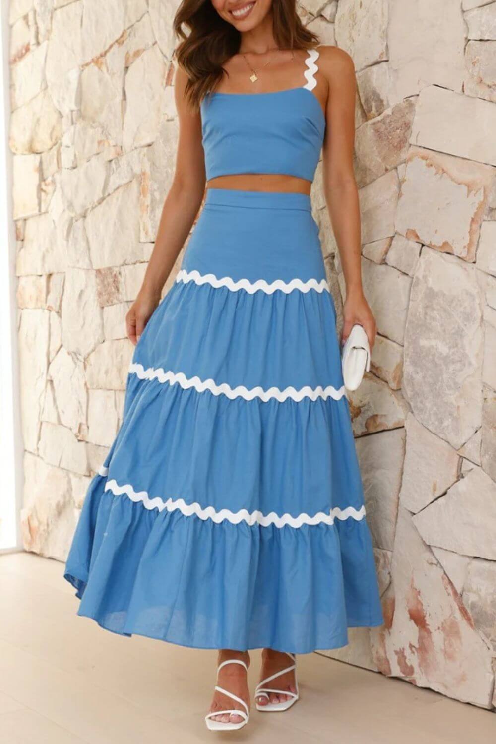 Contrast Trim Cami and Maxi Skirt Set