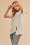 Aemi + Co Asymmetrical Front Slit Round Neck Raglan Sleeve T-Shirt