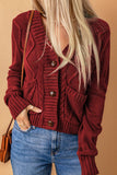 Cable-Knit Button Down V-Neck Cardigan - felvior