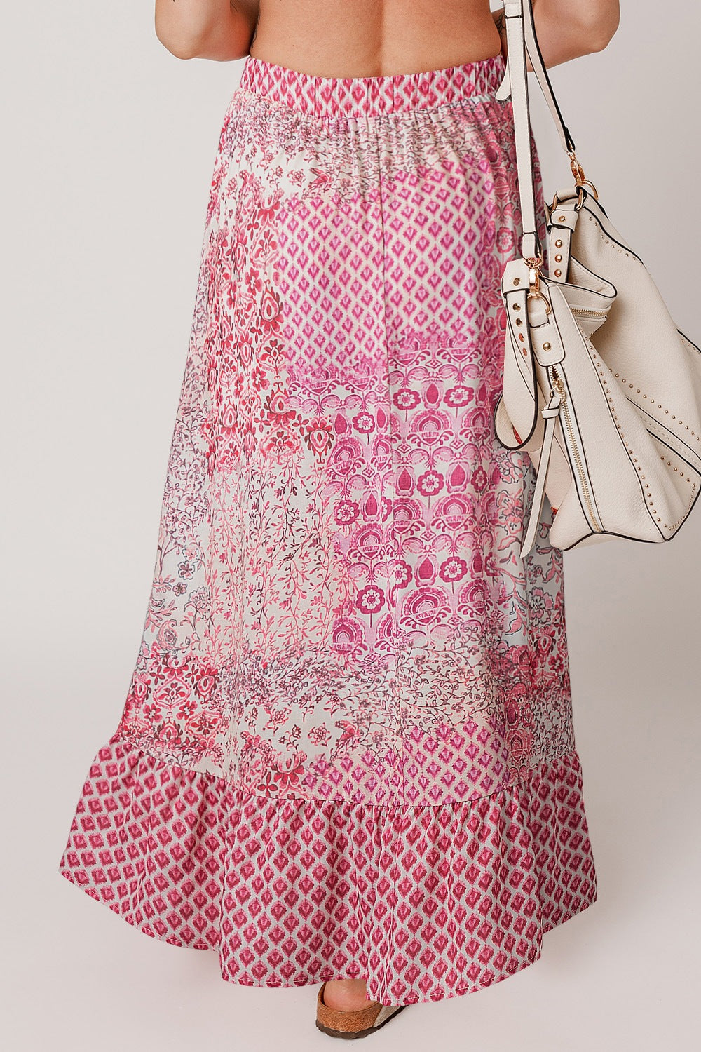 Printed Tassel Drawstring High Waist Maxi Skirt - felvior