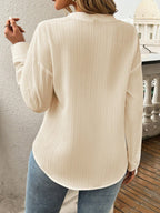 Devine Pocketed Notched Long Sleeve Blouse
