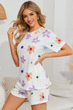 Floral Round Neck Raglan Sleeve Top and Shorts Lounge Set - felvior