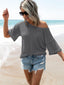 Waffle Knit Boat Neck Half Sleeve T-Shirt