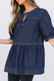 Tie Neck Babydoll Denim Top - felvior