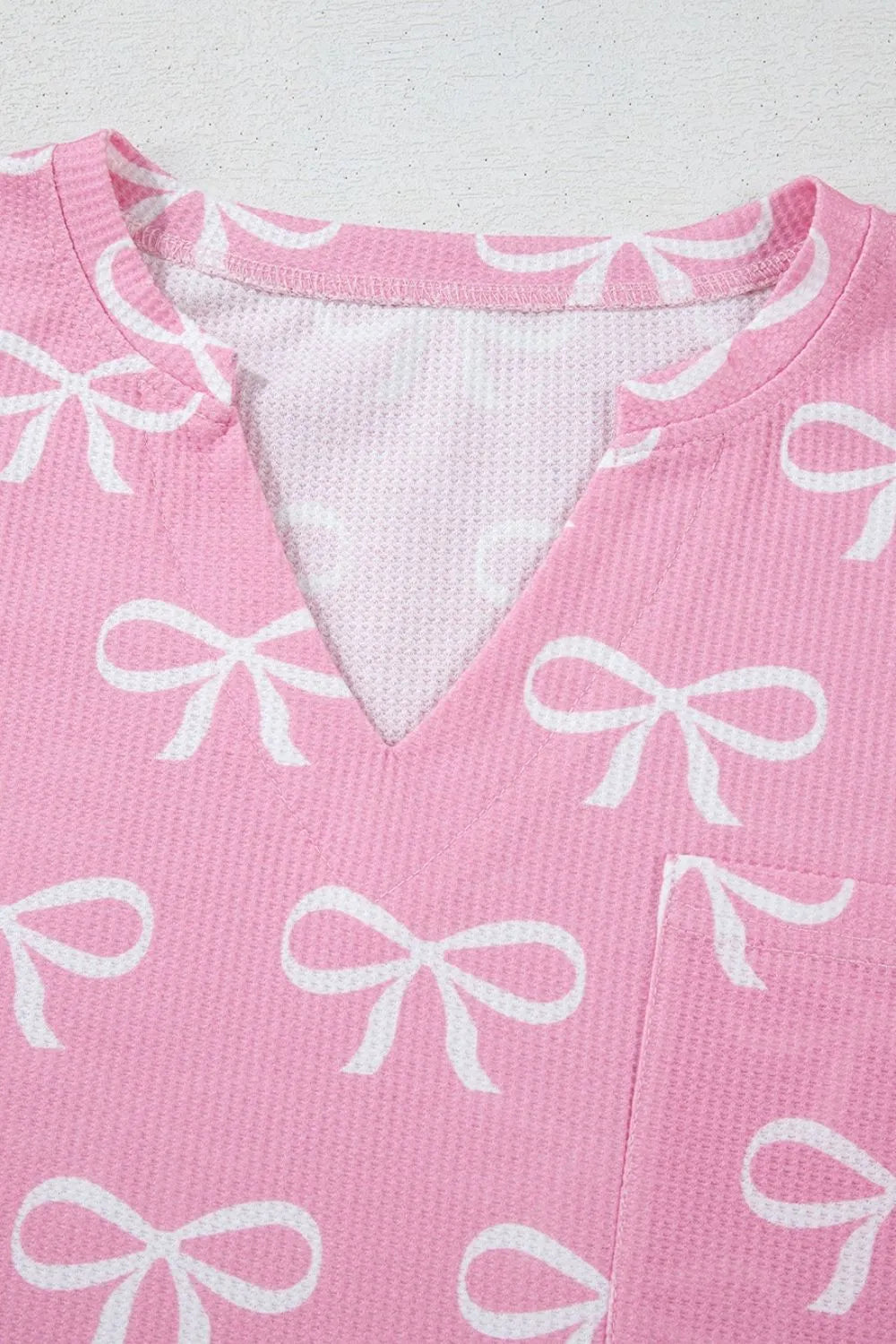 Bowknot Printed Notched T-Shirt and Shorts Set