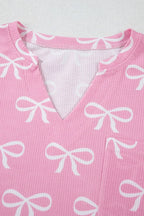 Bowknot Printed Notched T-Shirt and Shorts Set
