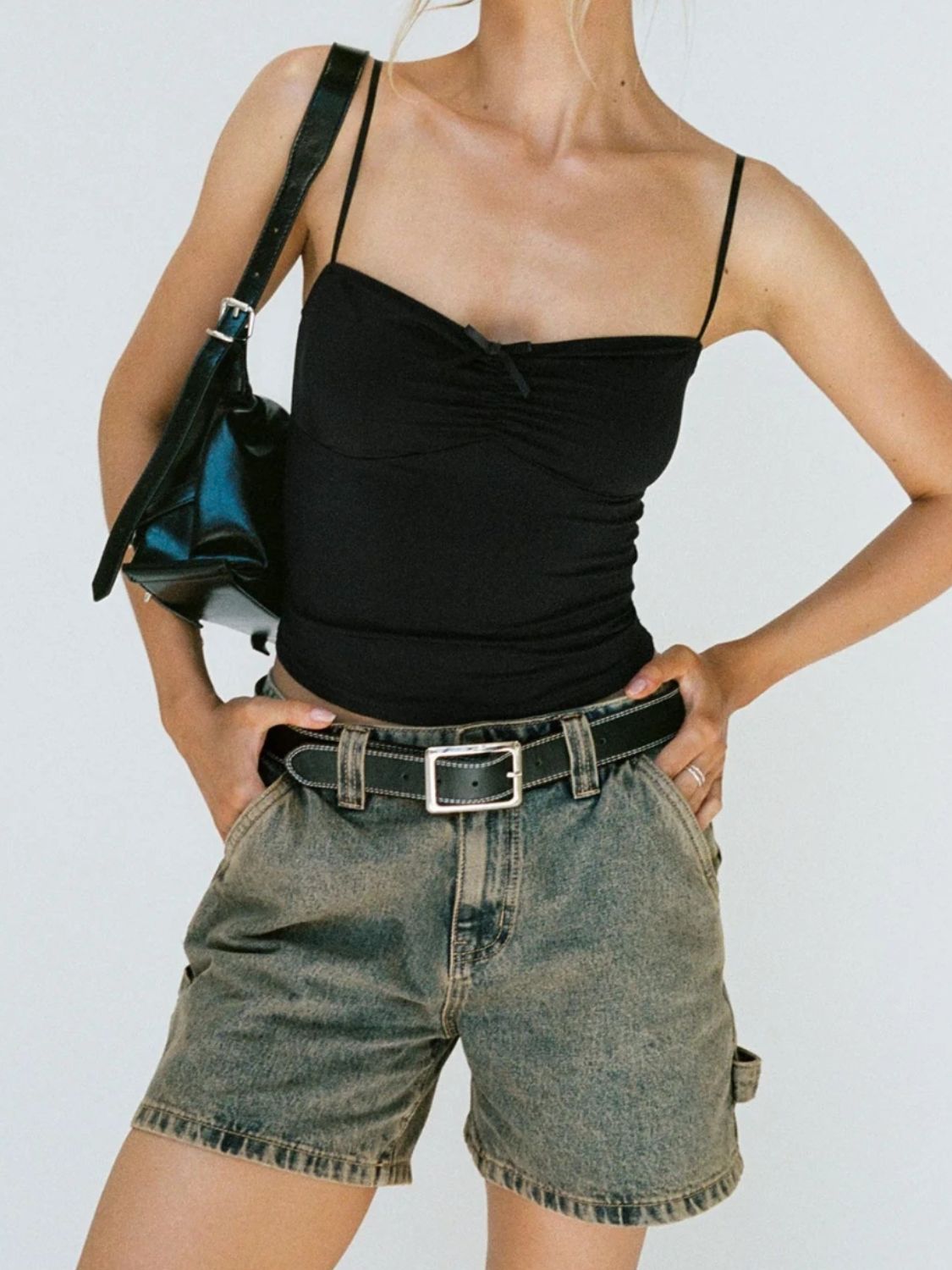 Washed High Rise Denim Shorts - felvior