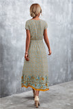 V-Neck Short Sleeve Printed Maxi Dress - felvior