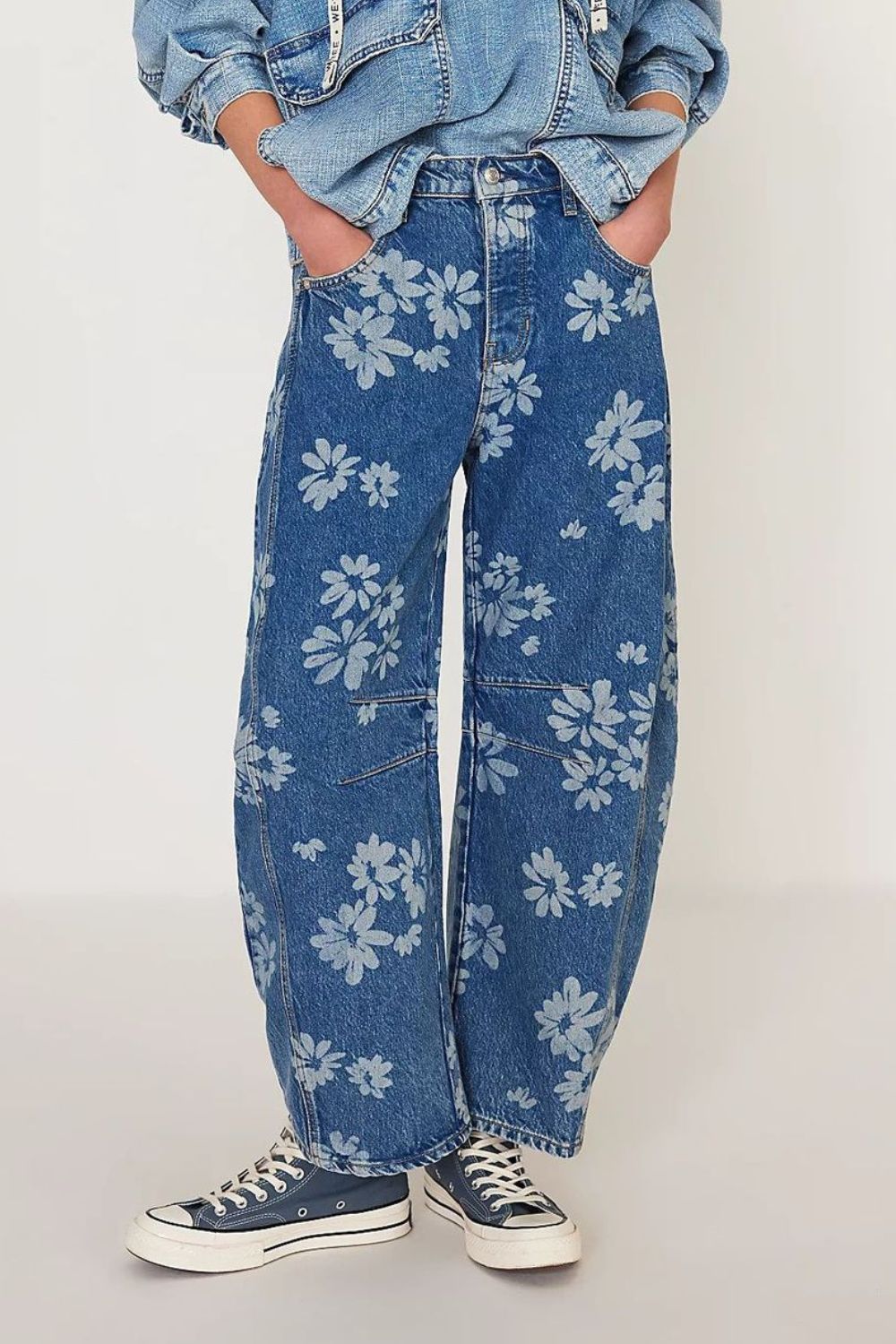 Flower Print Wide Leg Jeans - felvior