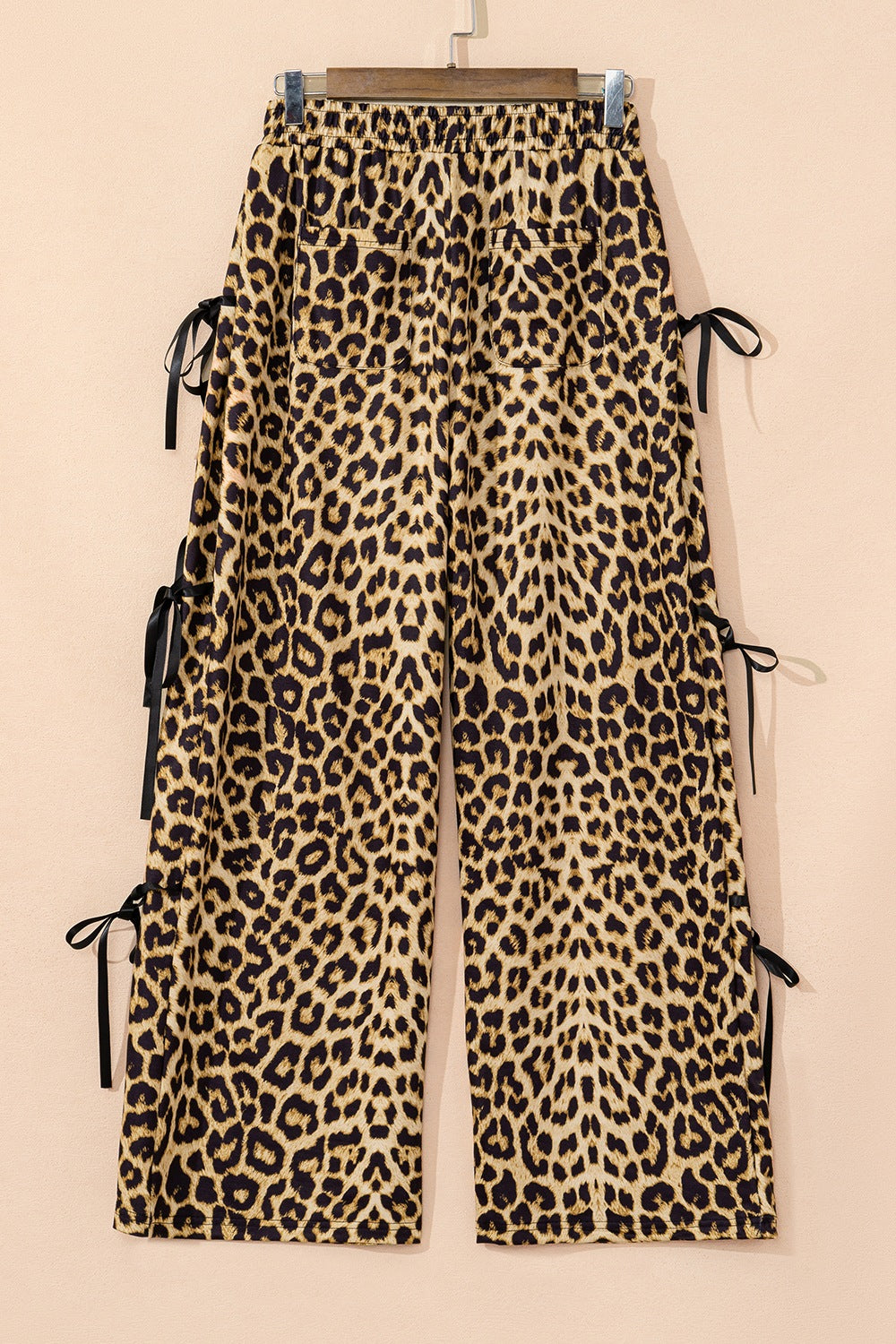 Leopard Bow Tie Elastic Waist Pants - felvior