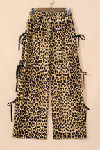 Leopard Bow Tie Elastic Waist Pants