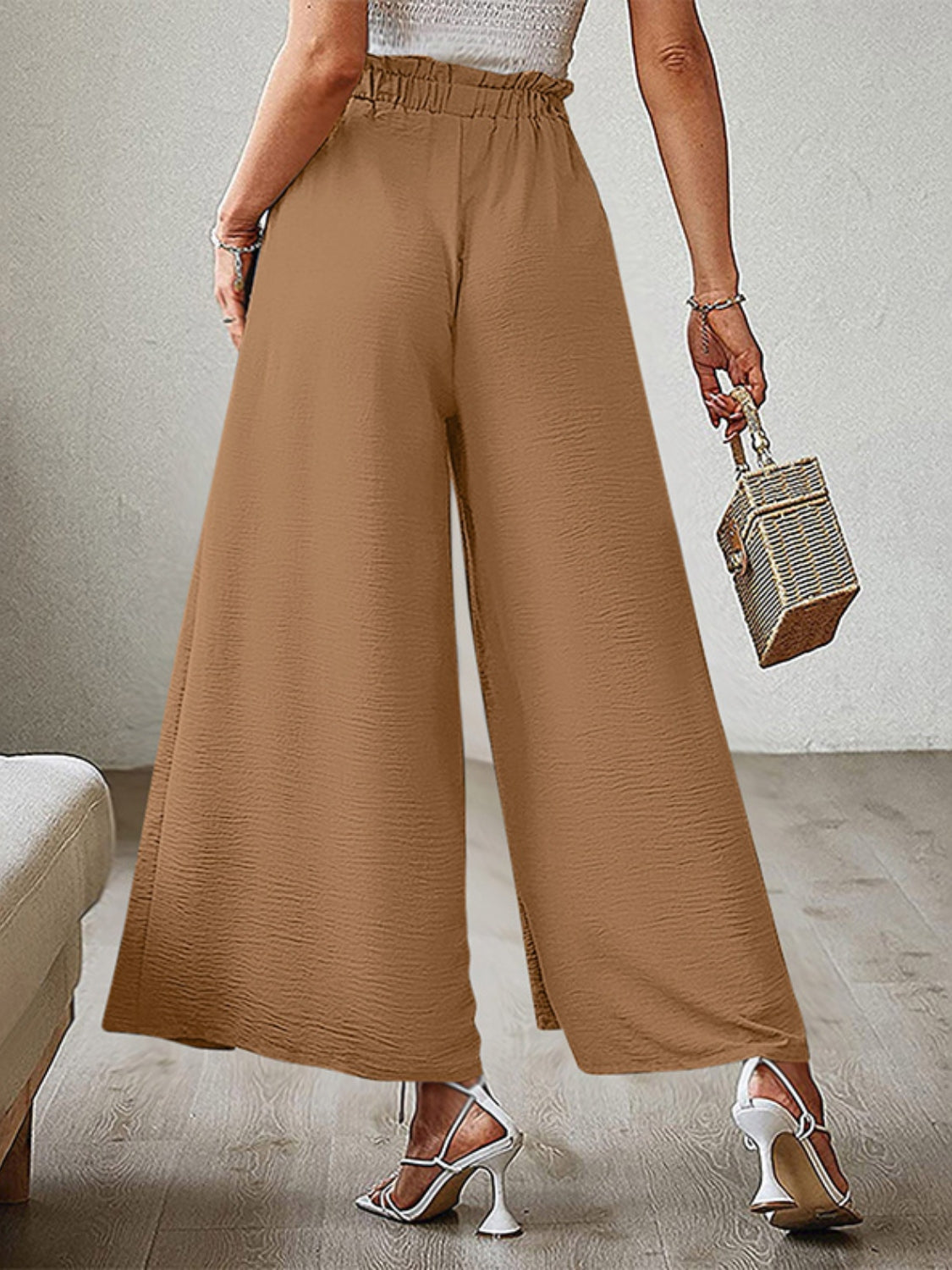 Tied Slit Wide Leg Pants - felvior