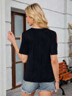 Textured V-Neck Cold Shoulder Top