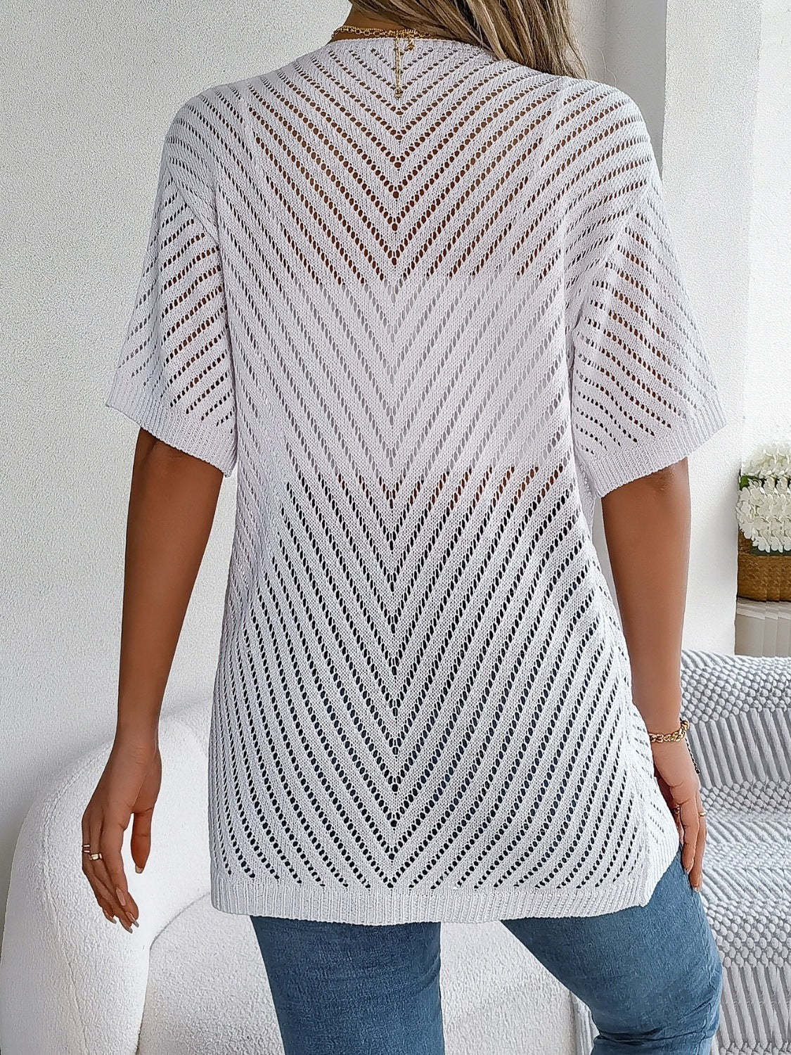 Openwork Open Front Half Sleeve Cardigan - felvior
