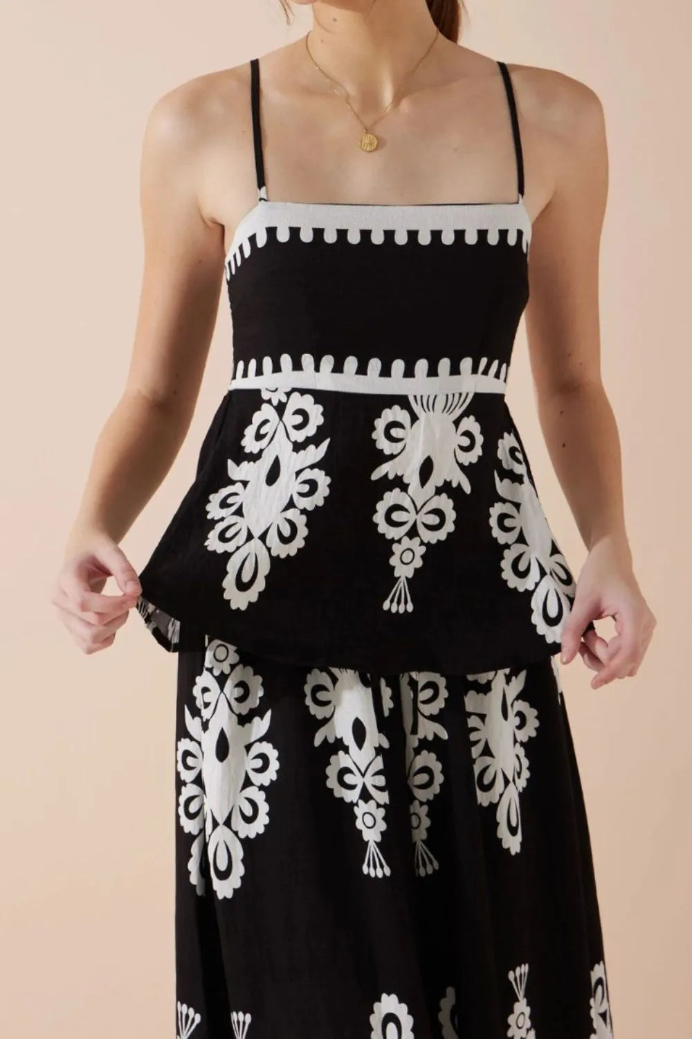 Printed Square Neck Cami and Wide Leg Pants Set - felvior