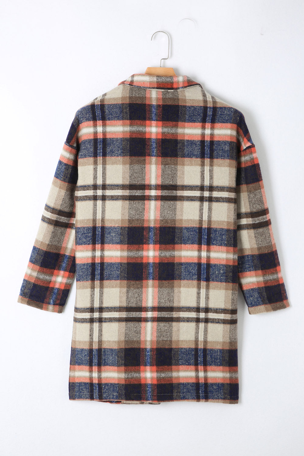 Plaid Longline Jacket with Pockets - felvior
