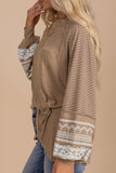 Striped Round Neck Long Sleeve Blouse - felvior
