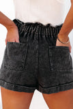 Paperbag Waist Denim Shorts with Pockets - felvior