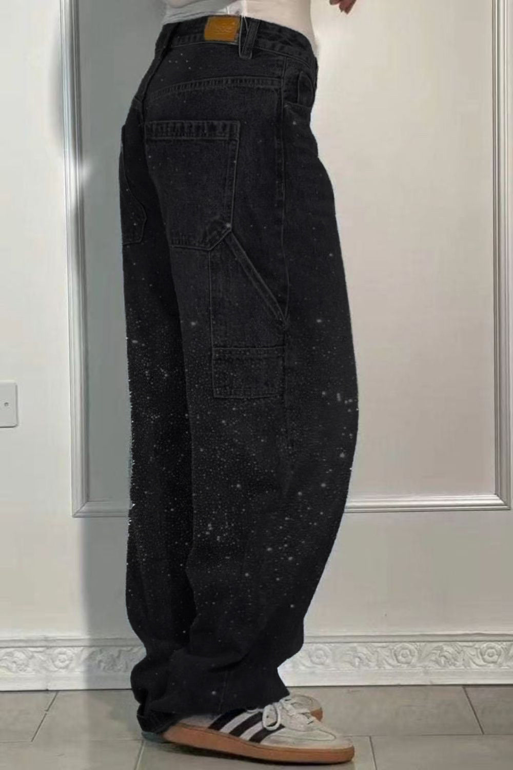 Full Size Washed Rhinestone Detail Wide leg Jeans Plus Size