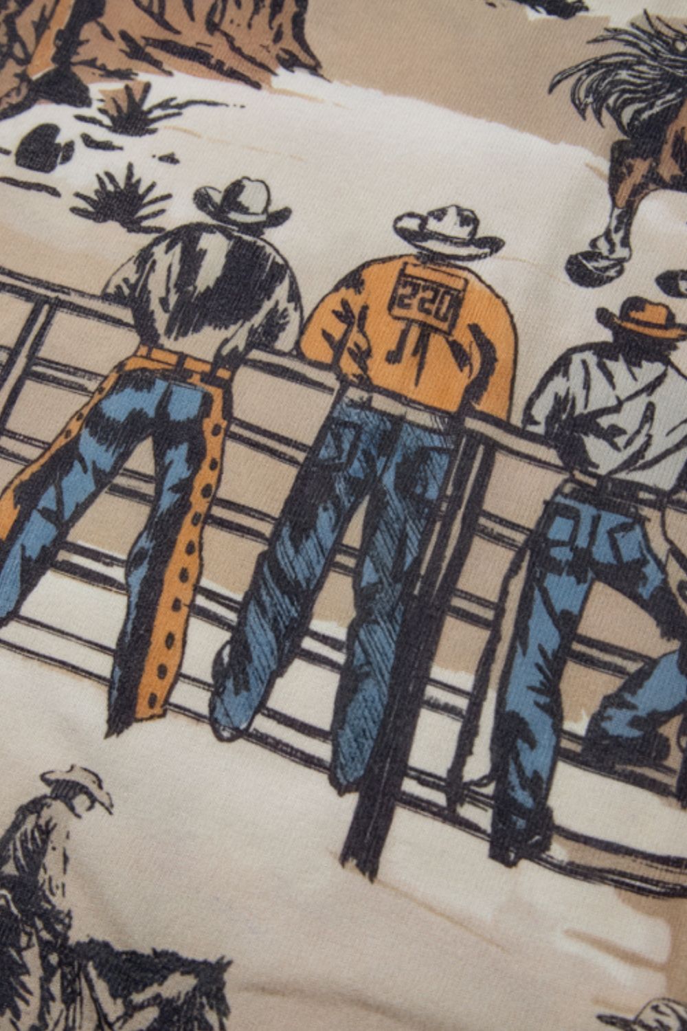 Cowboy Print Round Neck Short Sleeve T Shirt