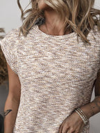 Heathered Round Neck Cap Sleeve T-Shirt