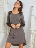 Lace Detail Long Sleeve Mini Lounge Dress - felvior