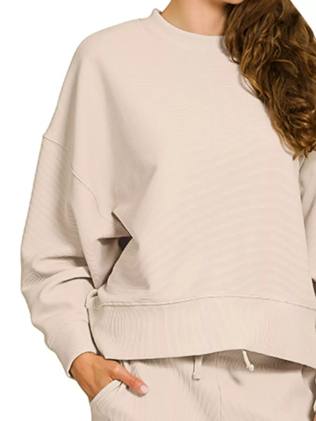 Zenana Ribbed Round Neck Pullover and Drawstring Pants Set