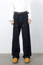 Men's Wide Straight Leg Jeans with Pockets