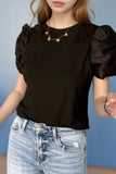Ruched Puff Sleeve Crew Neck T-Shirt