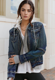 Fake Two-Piece Hooded Zip-Up Denim Jacket - felvior