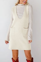 Lovelet Pocketed V-Neck Mini Sweater Overall Dress