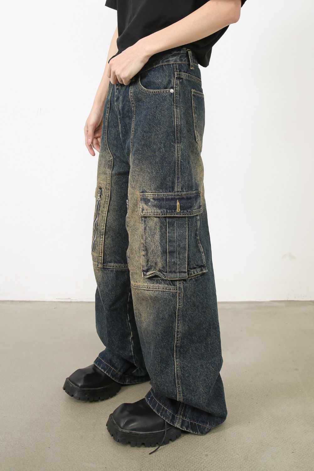 Men's Wide Leg Cargo Jeans - felvior