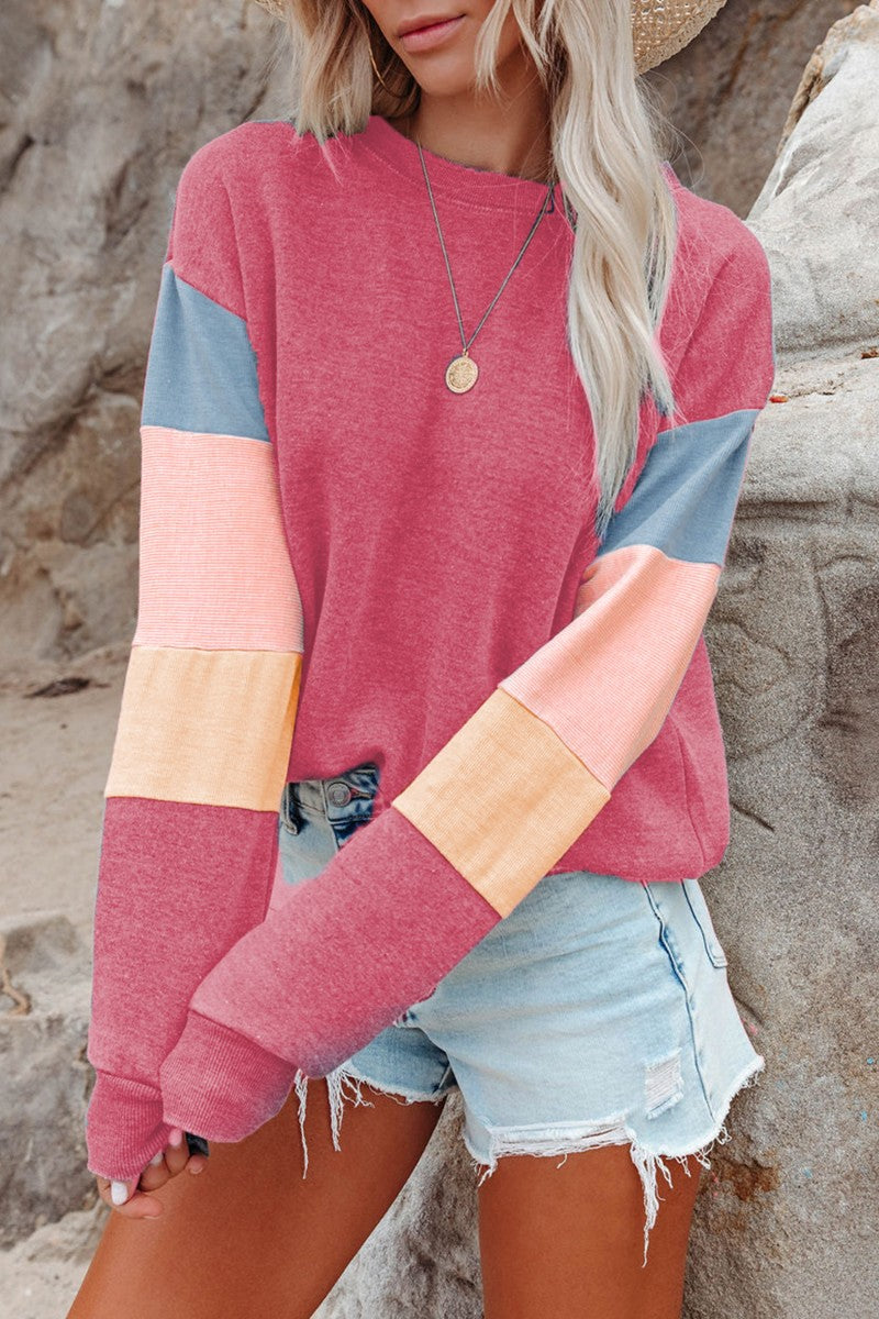 Color Block Round Neck Long Sleeve Sweatshirt Image principale du produit