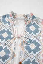 Tassel Tie Neck Balloon Sleeve Blouse