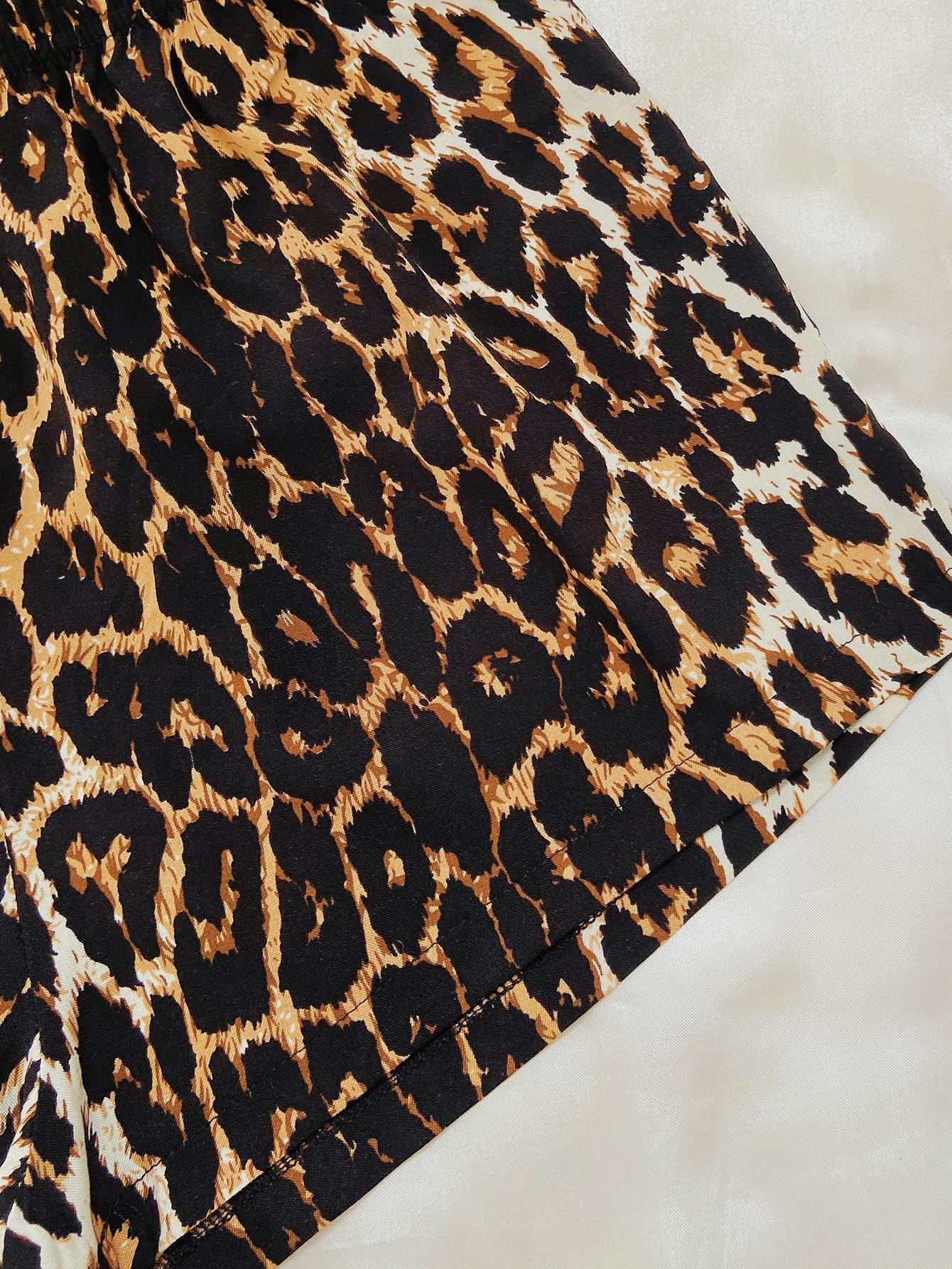 Leopard Lip Graphic Top and Shorts Lounge Set - felvior