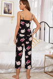 Floral V-Neck Cami and Cropped Pants Lounge Set - felvior