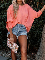 Round Neck Three-Quarter Sleeve Blouse