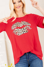 Heimish Full Size Leopard Lip Round Neck Short Sleeve T-Shirt Plus Size