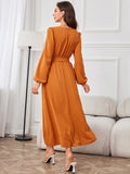 Tie Waist Puff Sleeve Maxi Dress - felvior