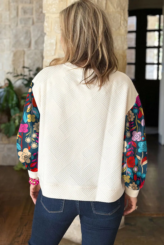 Plus Size Texture Printed Round Neck Long Sleeve Blouse - felvior