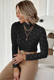 Lace Mock Neck Long Sleeve Blouse - felvior