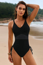Drawstring Ruched V-Neck One-Piece Swimwear