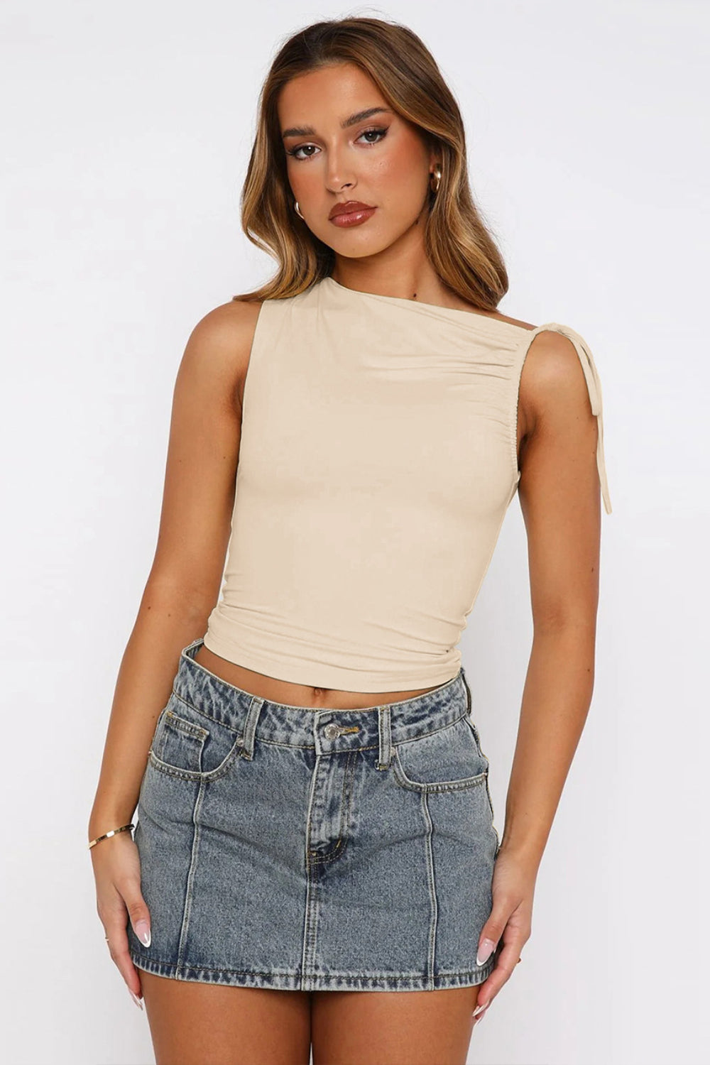 Ruched Tied Solid Color Tank - felvior