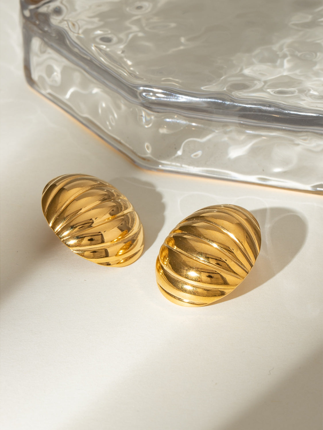 18K Gold-Plated Stainless Steel Ribbed Earrings - felvior