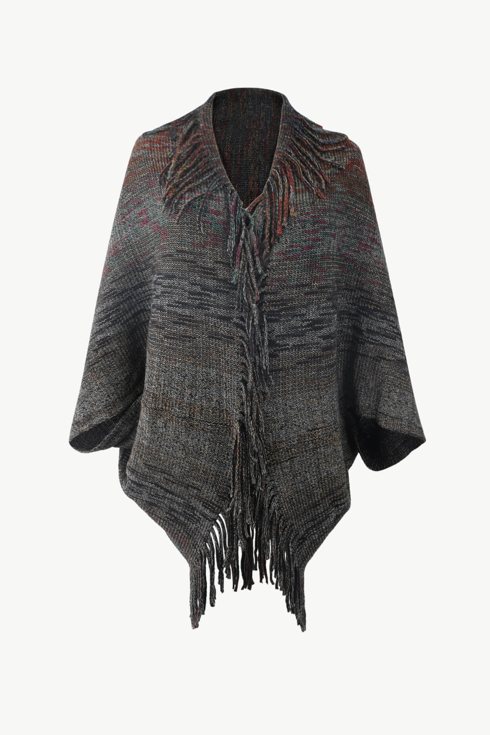 Multicolored Fringe Trim Poncho - felvior