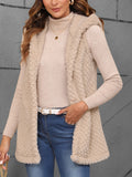 Texture Solid Color Hooded Vest Coat - felvior